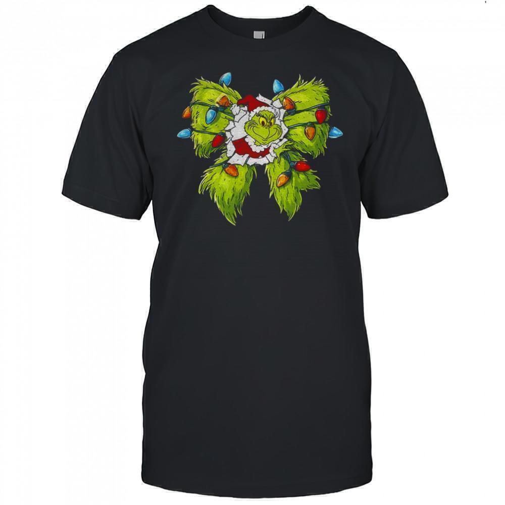 Grinch Santa Hat Bow Cute Christmas Cozy Holiday Unisex T-Shirt